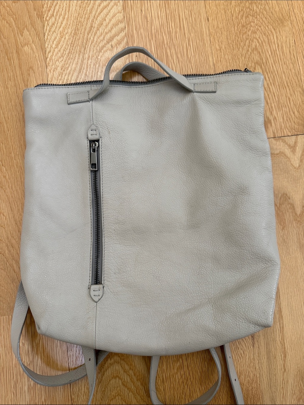 Mint Velvet Real Leather Backpack in Light Gray